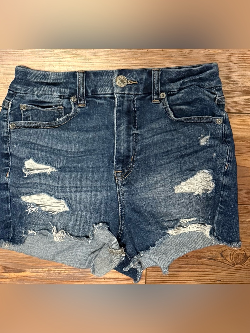 American Eagle Curvy Hi Rise Shortie Distressed Denim Shorts Women’s 4